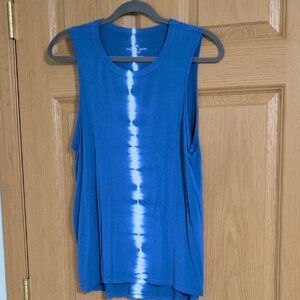 Andrew Marc Blue Tie-Dye Vertical Stripe Tank